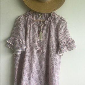 MAX STUDIO WOMAN FLORAL PULLOVER RUFFLED SHORT SLEEVE POLYESTER TOP SIZE 1X NWT